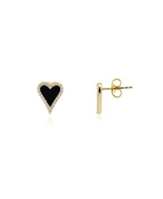 The Lovery Mini Onyx CZ Halo Heart Stud Earrings 14K Gold-Plated Sterling Silver