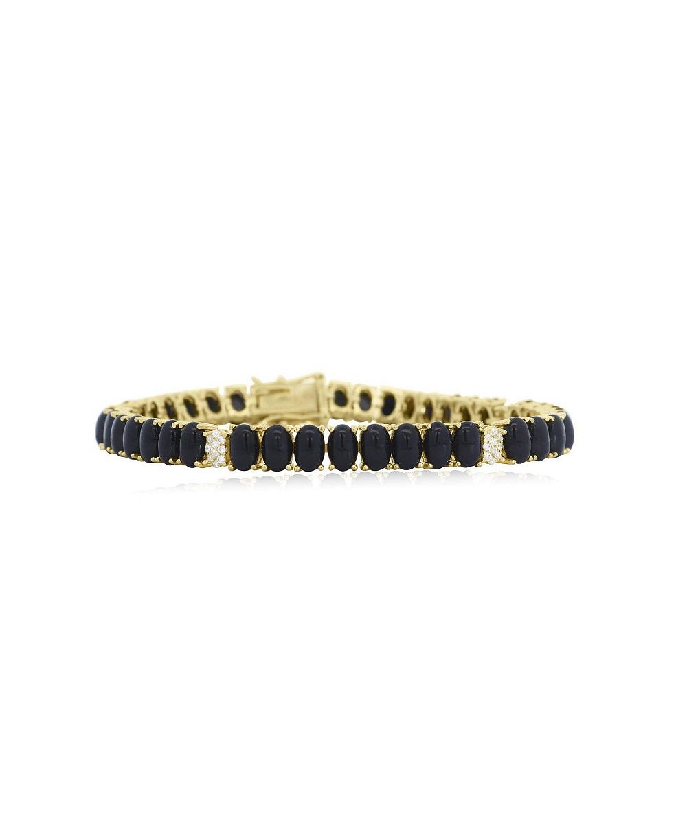 Браслет The Lovery Oval Onyx CZ Tennis из стерлингового серебра с золотым напылением 14K