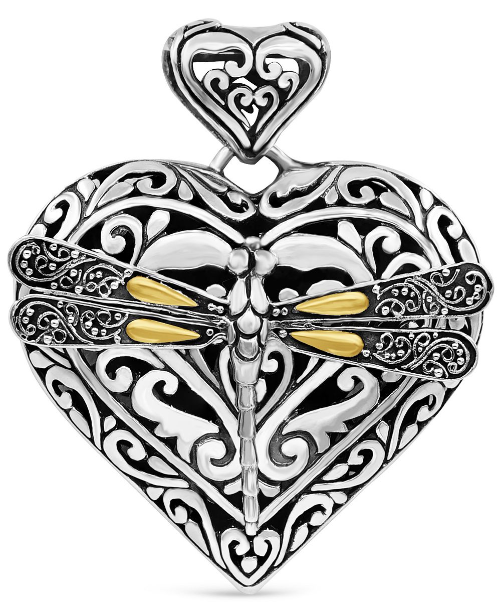 DEVATA Dragonfly Heart Pendant  in Sterling Silver and 18K Gold