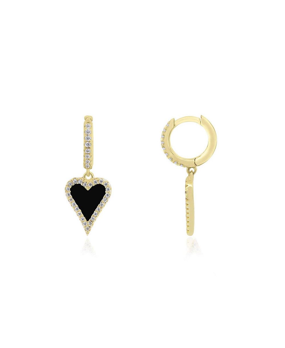 The Lovery Mini Onyx CZ Halo Heart Dangle Earrings 14K Gold-Plated Sterling Silver