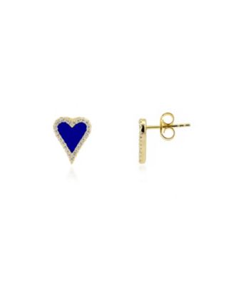 The Lovery Mini Lapis CZ Halo Heart Stud Earrings 14K Gold-Plated Sterling Silver