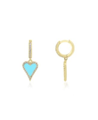 The Lovery Mini Turquoise CZ Halo Heart Dangle Earrings 14K Gold-Plated Sterling Silver