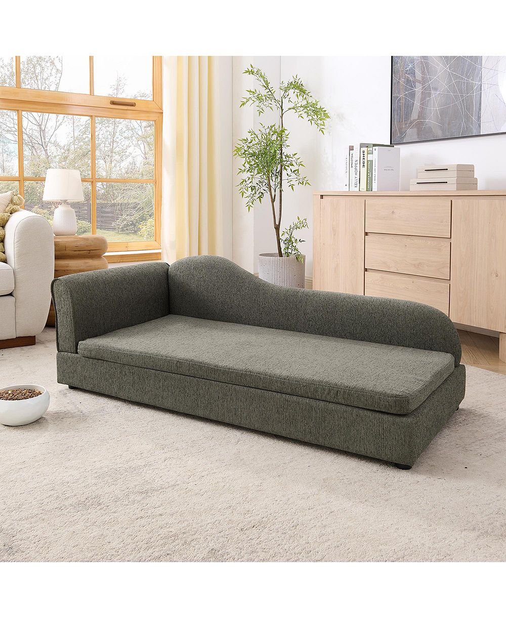 ZENY Oversized Pet Sofa for Medium, Large Dogs Modern Irregular Wave Backrest, Single Armrest, Premium Breathable Linen Fabric