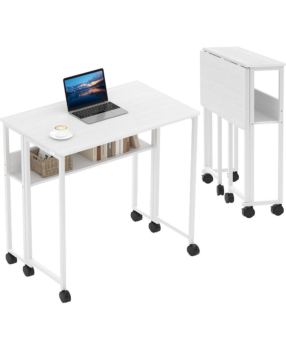 gaomon  Folding Rolling Desk with Storage Shelf, Space-Saving Portable Computer Table for Home Office