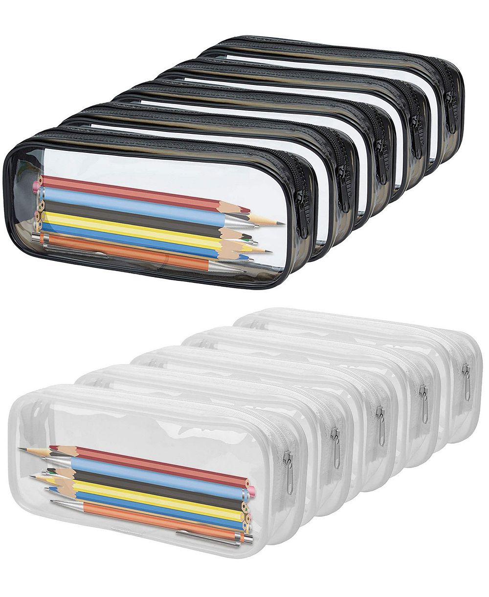 DANRONG Clear PVC Pencil Case Makeup Pouch Travel Toiletry Bag With Zipper Big Capacity Stationery Storage Organizer 10 Pack