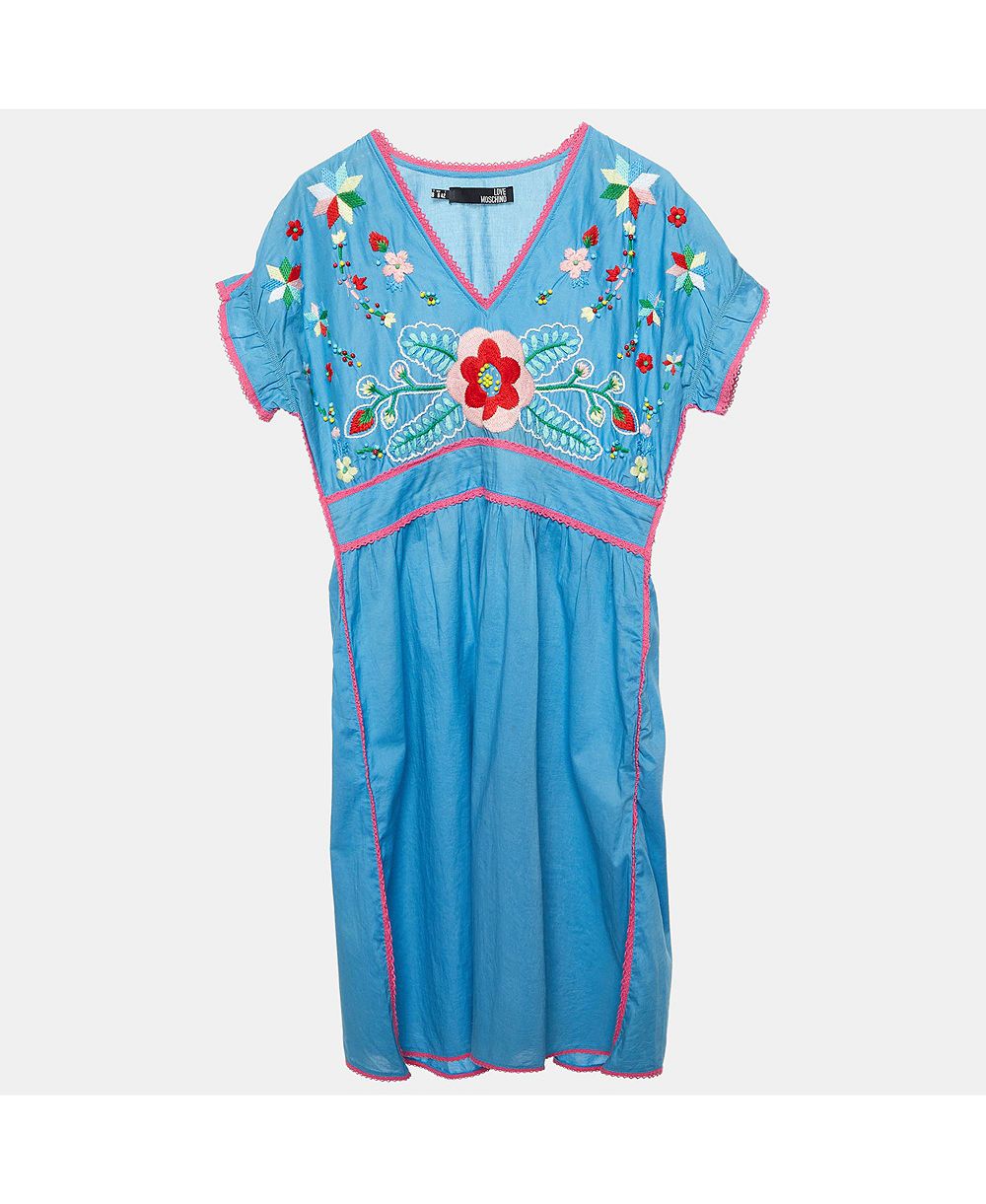 Pre-Owned Love Moschino Женское платье из хлопка с цветочной вышивкой, V-образный вырез