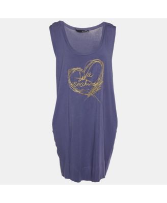 Pre-Owned Love Moschino Women's Logo Embroidered Cotton Knit Sleeveless Mini Dress