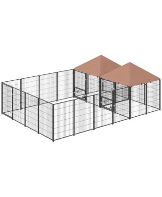 RUIE Large 2 Room Outdoor Dog Kennel with Adjustable Bowls and Latch