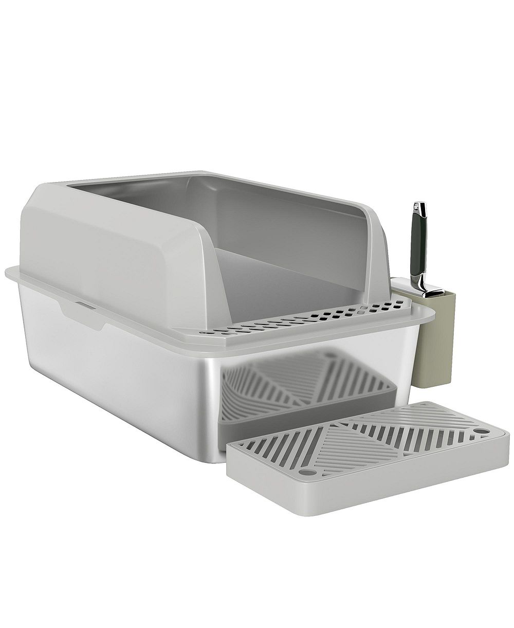 RUIE Stainless Steel Cat Litter Box High Sided with Metal Scoop