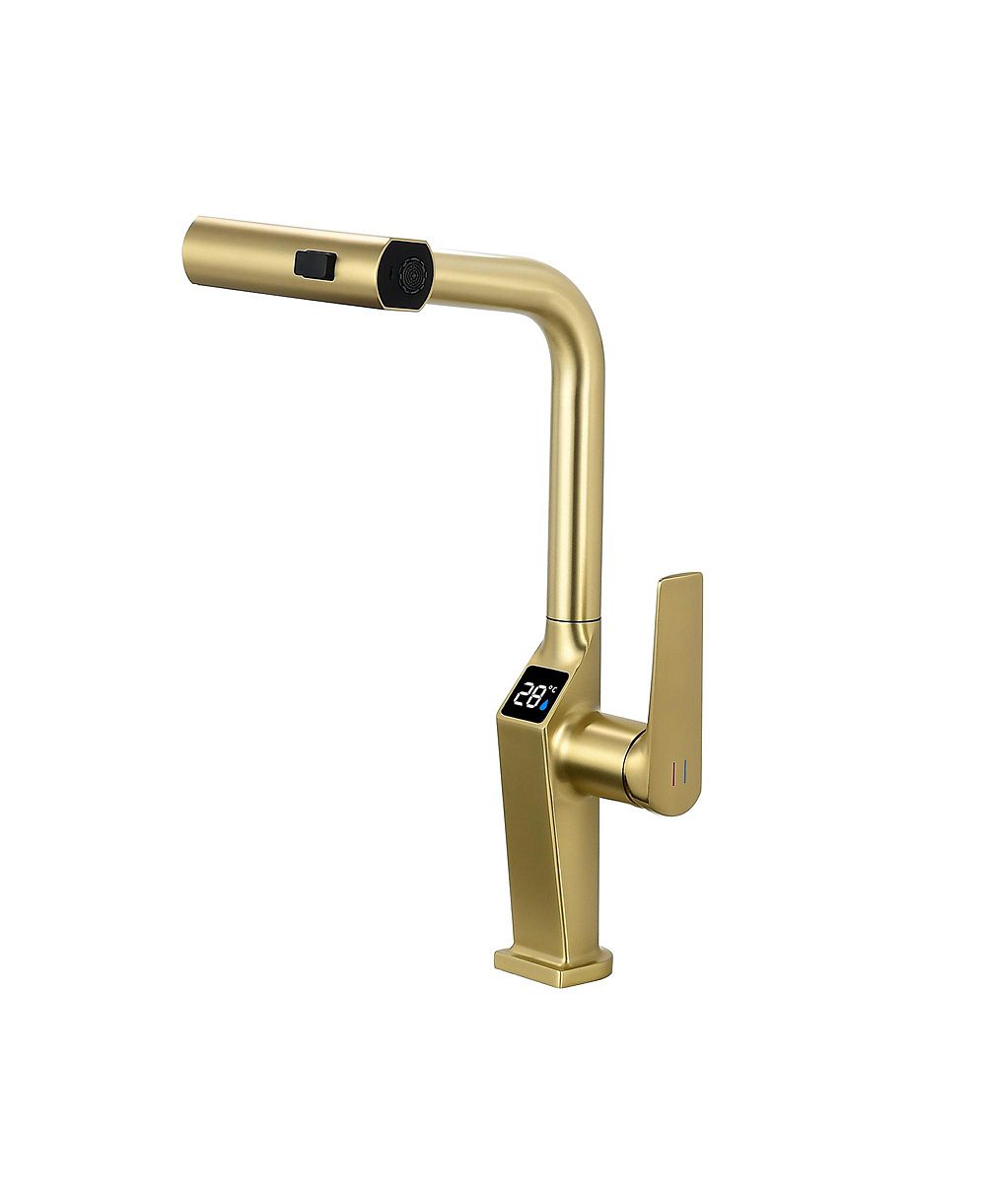 BUSDAYS Brushed Motion Sensor Kitchen Faucet Touchless LED Display Pull Out Sprayer 3 Functions 360 Degree Swivel