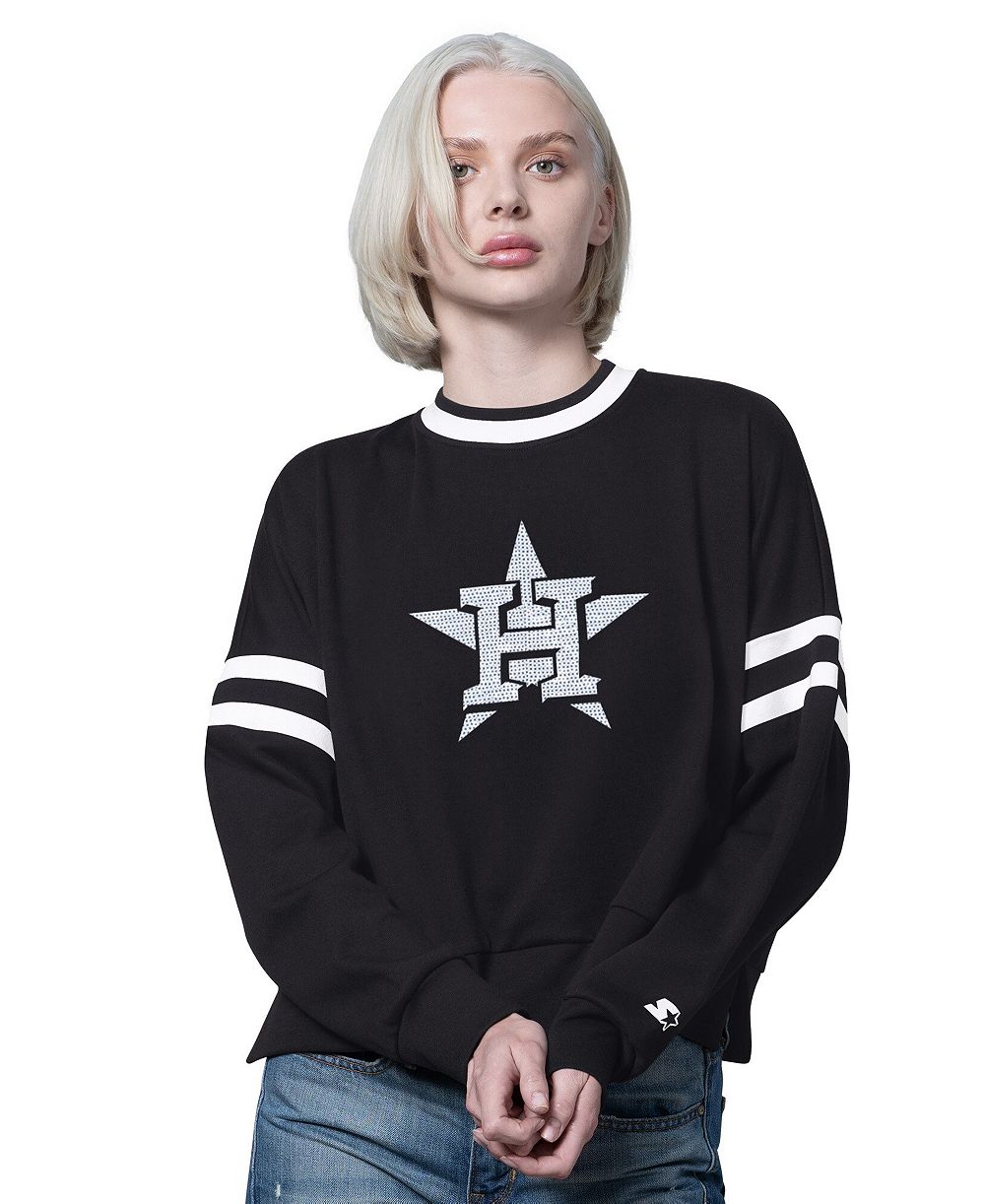 Женское свитшот Starter Black Houston Astros Rally Cropped Drop Shoulder Crewneck