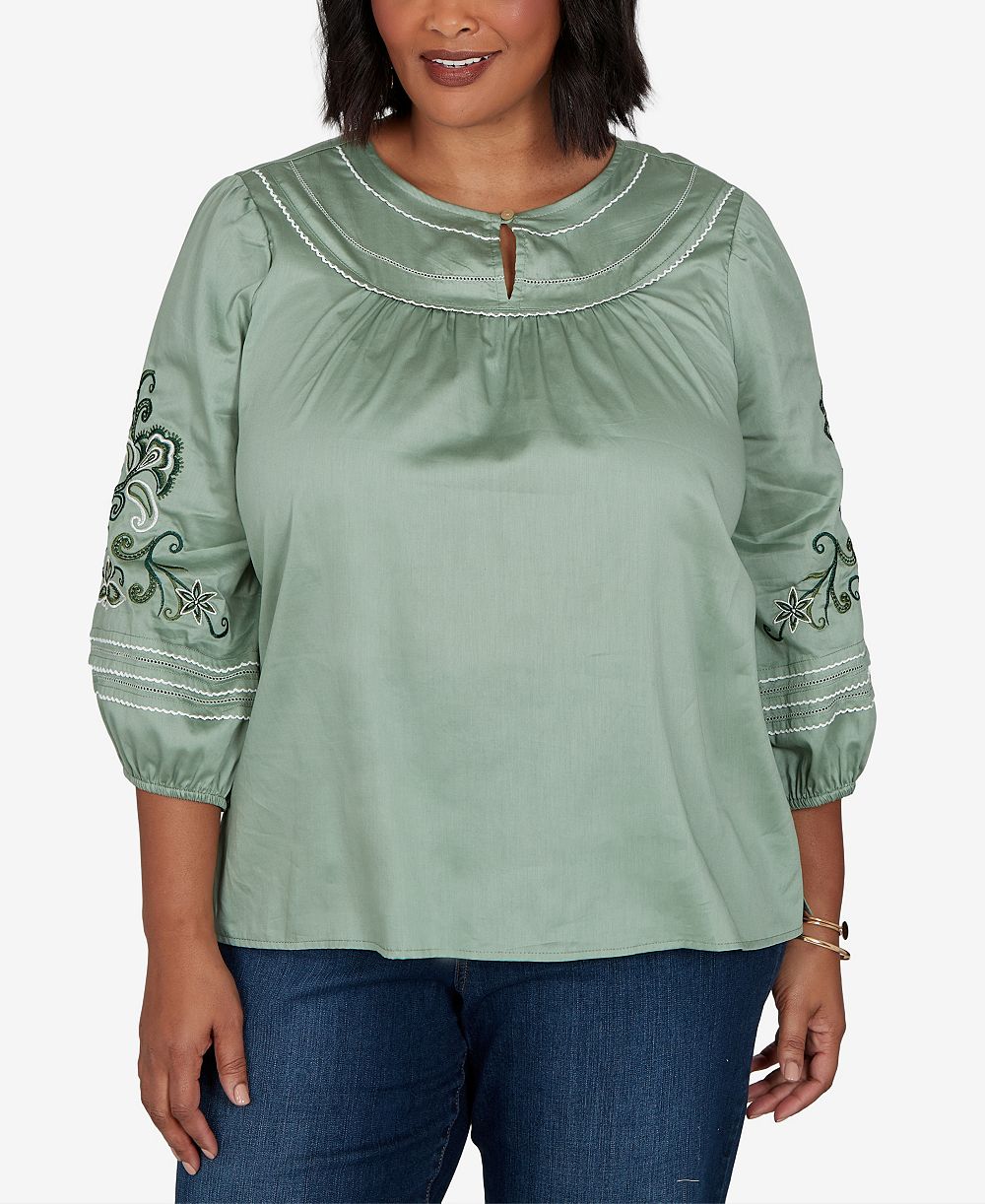 Женский топ Ruby Rd. Plus Size Embroidered Sleeve Voile