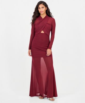 Bardot Women's Veria Long-Sleeve Mesh Wrap Maxi Dress, Created for Macy's