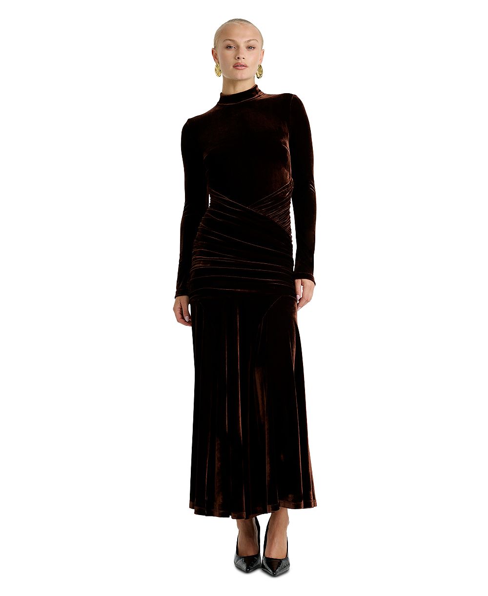 Bardot Women's Korina Velour Maxi Mock Neck Long-Sleeve Dress