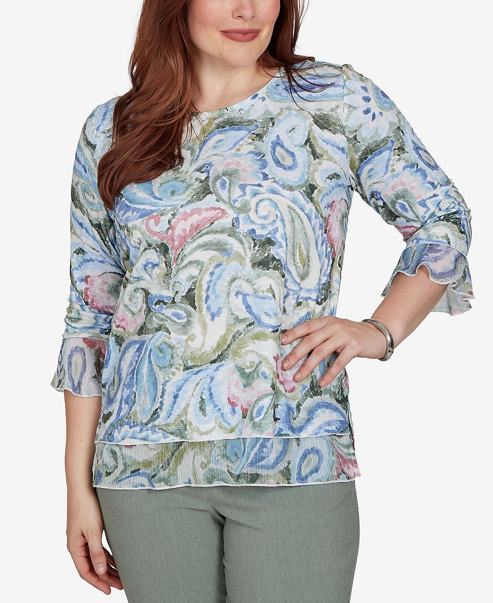 Женский трикотажный топ Alfred Dunner Provence Paisley с тканой отделкой