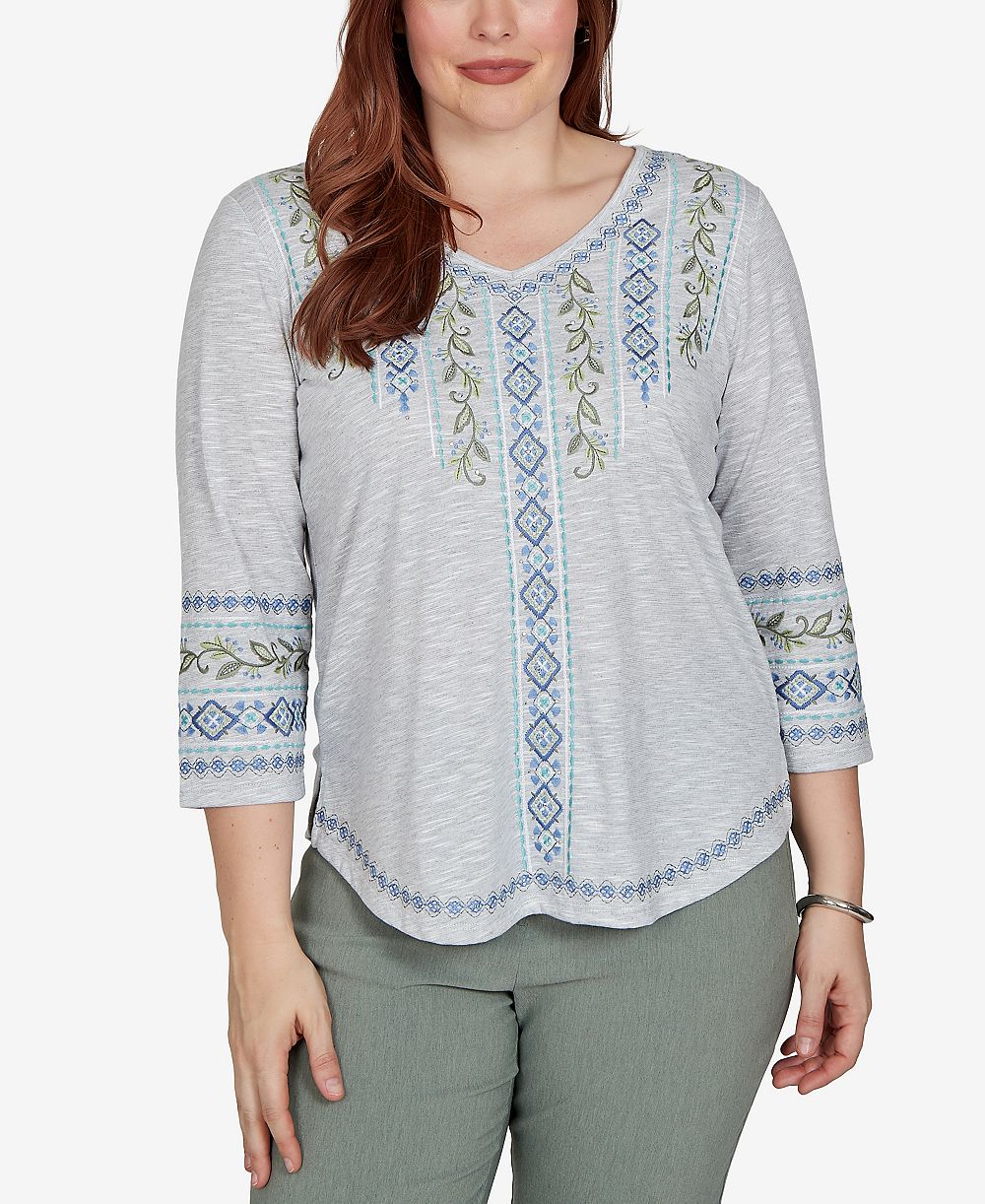 Alfred Dunner Женский Provence Center Diamond Embroidered Top
