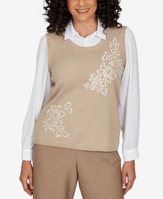 Alfred Dunner Women's Union Square Embroidered Vest Two In One Sweater