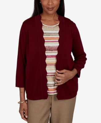 Alfred Dunner Women's Union Square Scalloped Cardi Two In One Striped Sweater