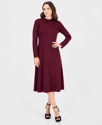 Robbie Bee Women's Mock Neck Long-Sleeve Plaid Sweater Dress