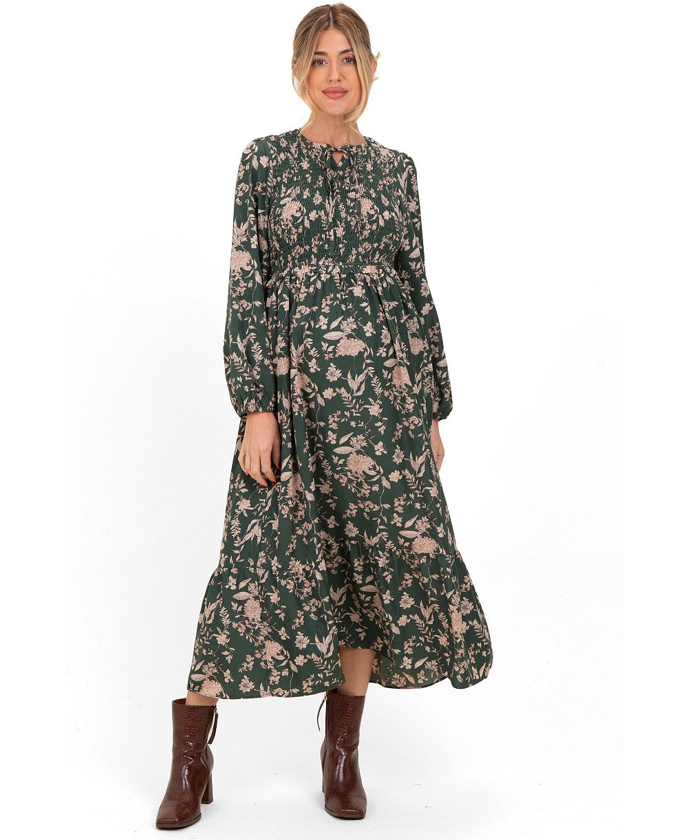 Женское платье Pinkblush Green Floral Smocked Long Sleeve Midi