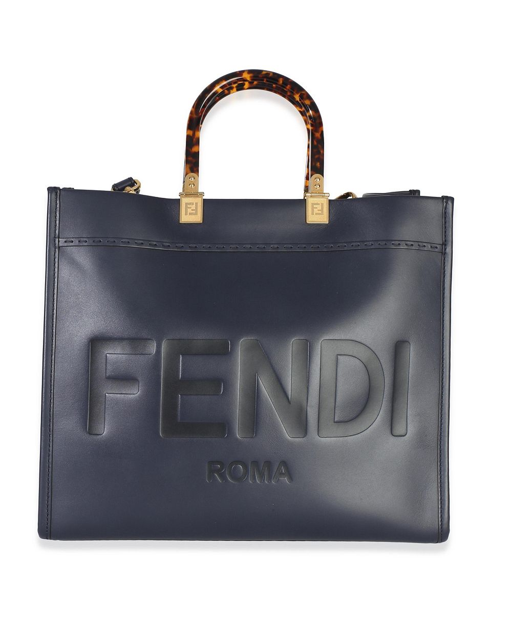 Pre-Owned Fendi средняя сумка-шоппер Fendi Sunshine из тисненого плексигласа Vitello King темно-синего цвета
