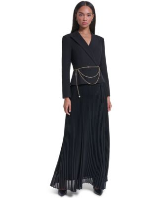 KARL LAGERFELD PARIS Women's Floor-Length Tuxedo-Inspired Gown