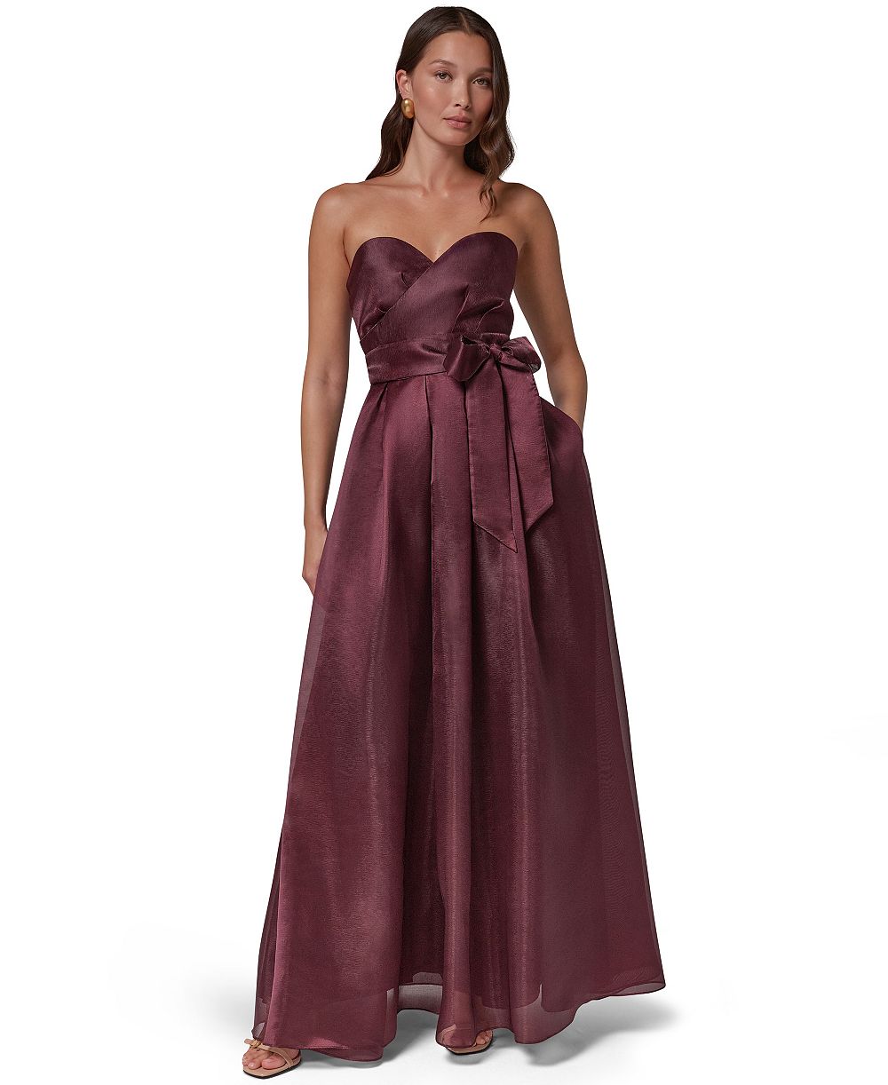 Donna Karan New York Women's Strapless Sweetheart Organza Pleated Gown