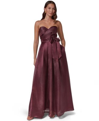 Donna Karan New York Women's Strapless Sweetheart Organza Pleated Gown