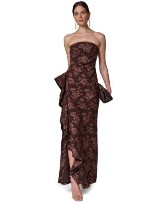 Donna Karan New York женское вечернее платье без бретелек из жаккардовой ткани с цветочным узором