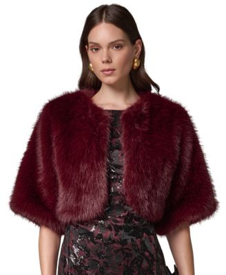 Женская укороченная накидка Donna Karan New York из искусственного меха с открытым передом