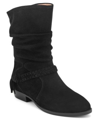 Earth Women's Printy Suede Ruched Low Heel Boots
