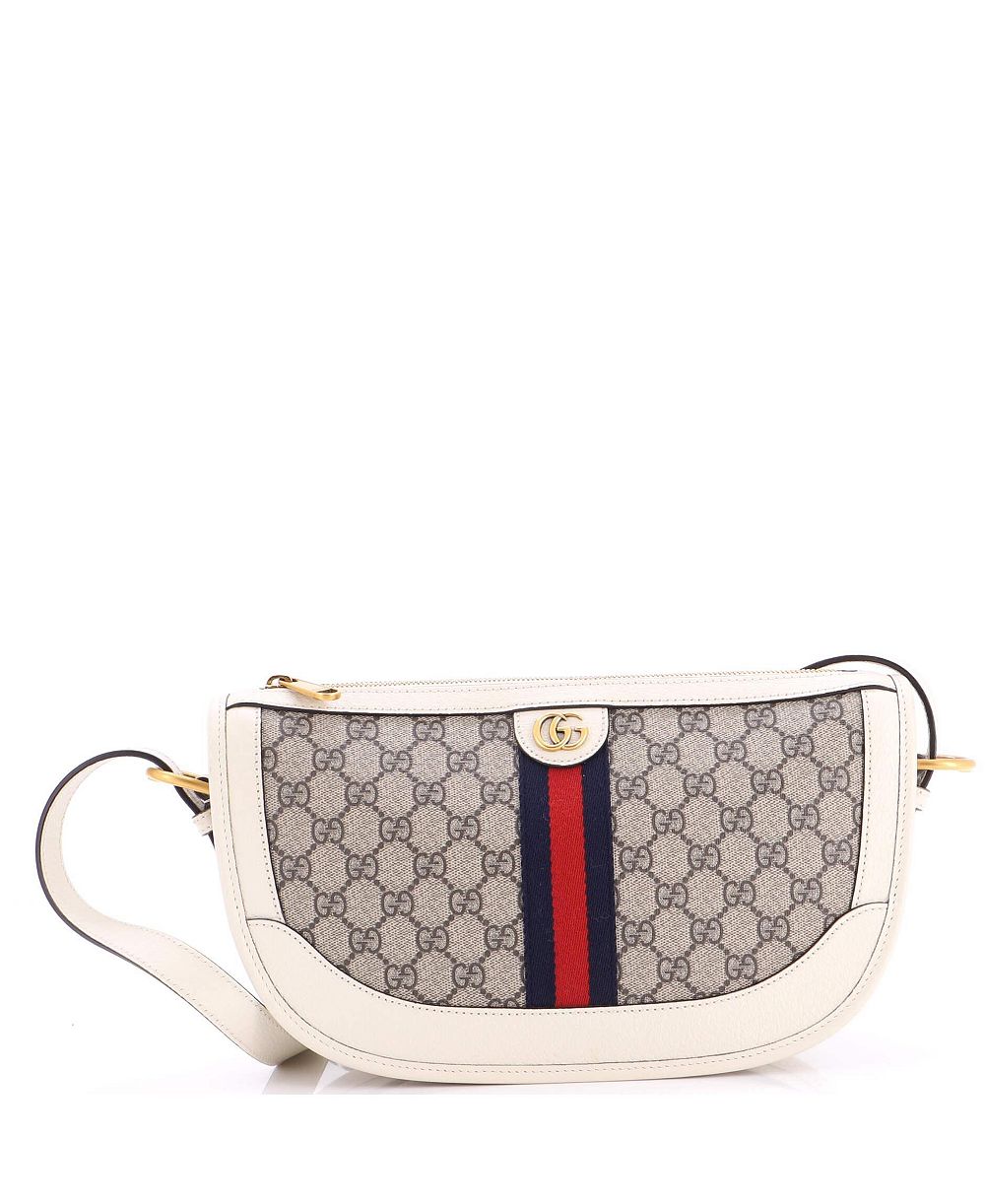 Pre-Owned Gucci Large Ophidia Curved Zip Shoulder Bag GG Coated Canvas with Leather