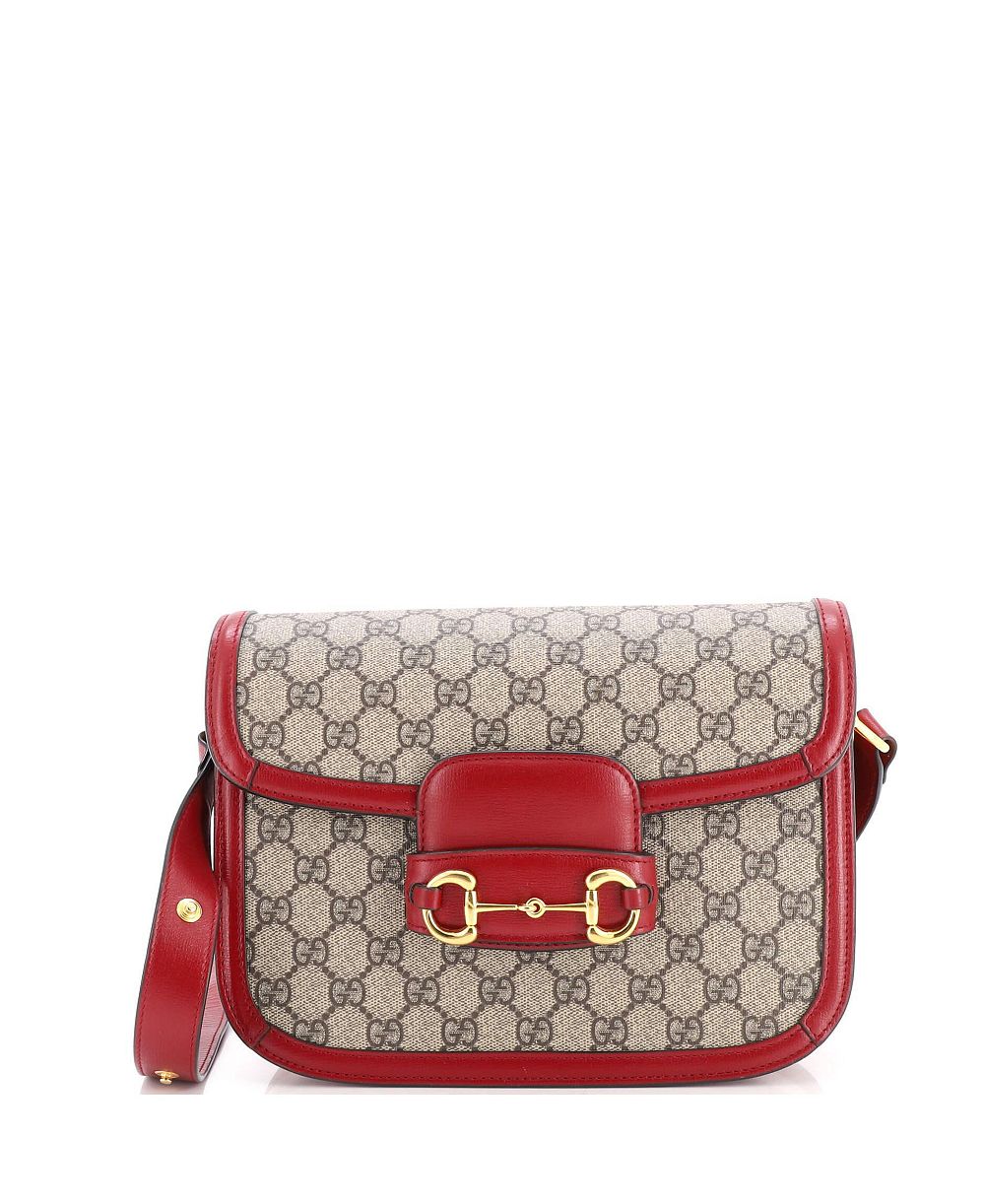 Б/у сумка Gucci Small Horsebit 1955 на плечо из лакированного канваса GG с кожей