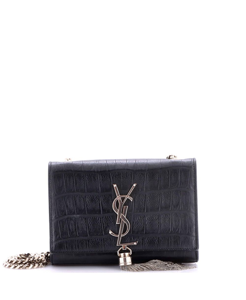 Б/у кошельк Saint Laurent классический монограммный с кисточкой и цепочкой, тисненая кожа