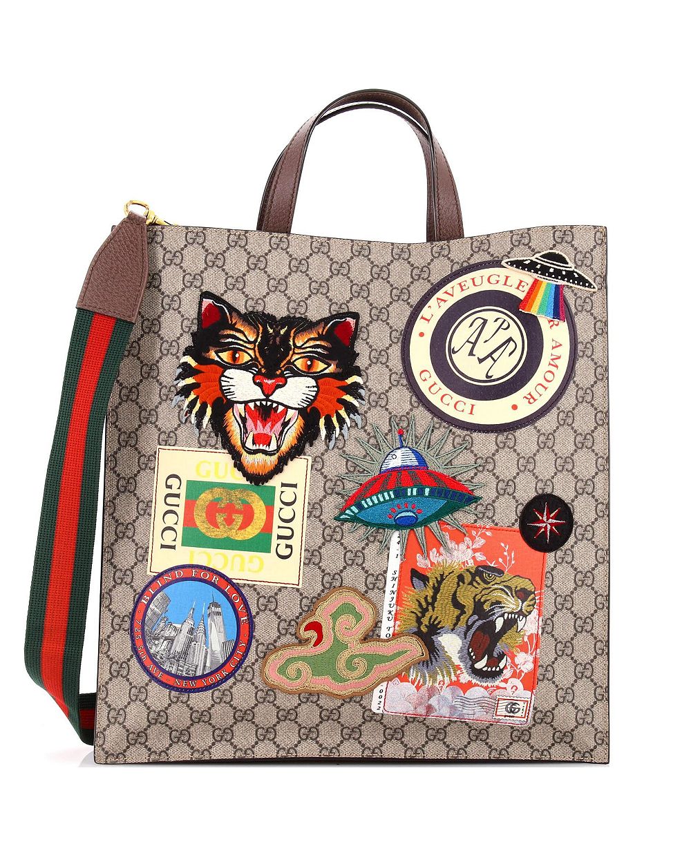 Б/у сумка Gucci North South Courrier конвертируемая мягкая открытая тоут из лакированной ткани GG с аппликацией