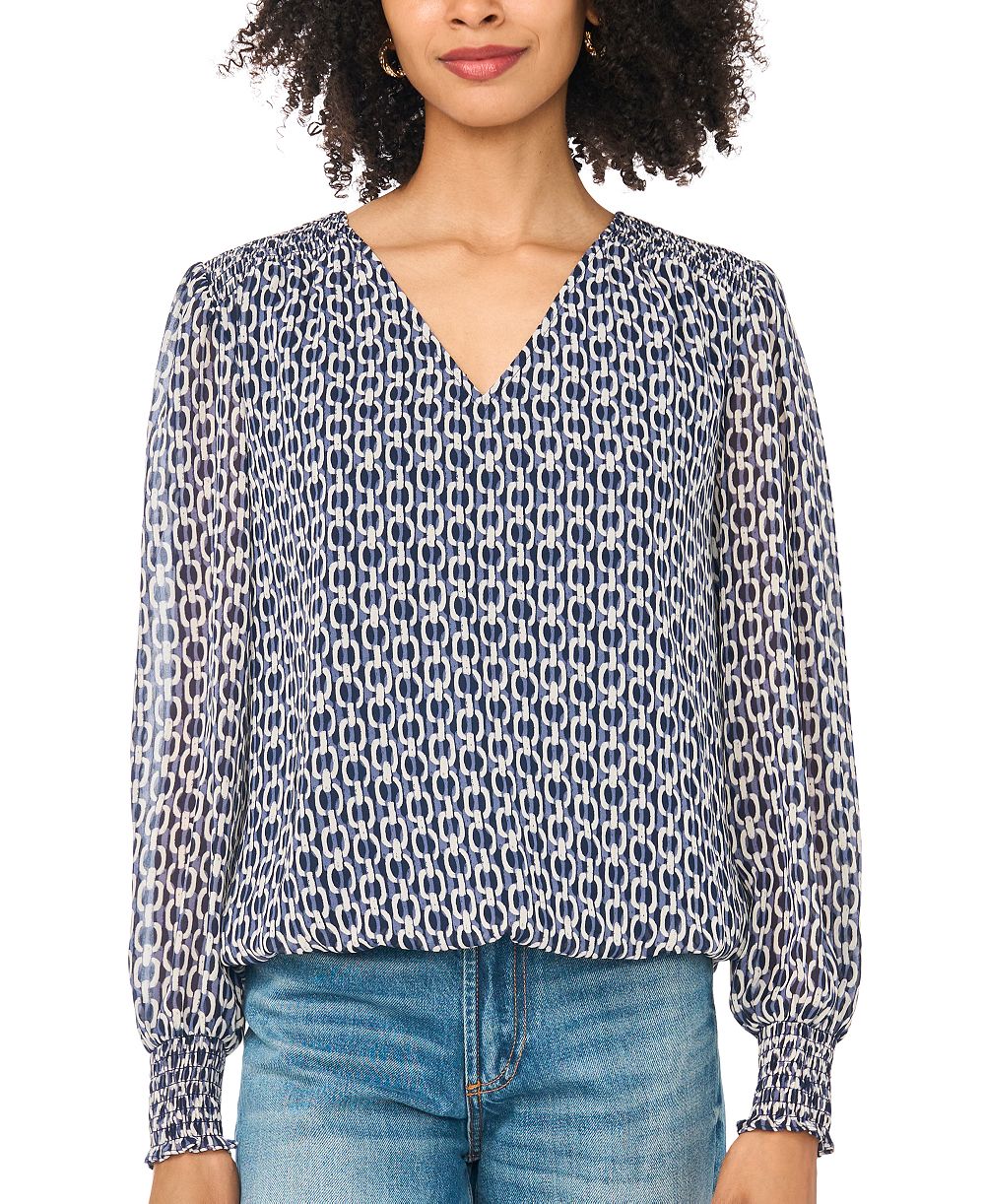 Sam & Jess Women's Long-Sleeve V-Neck Chiffon Blouse