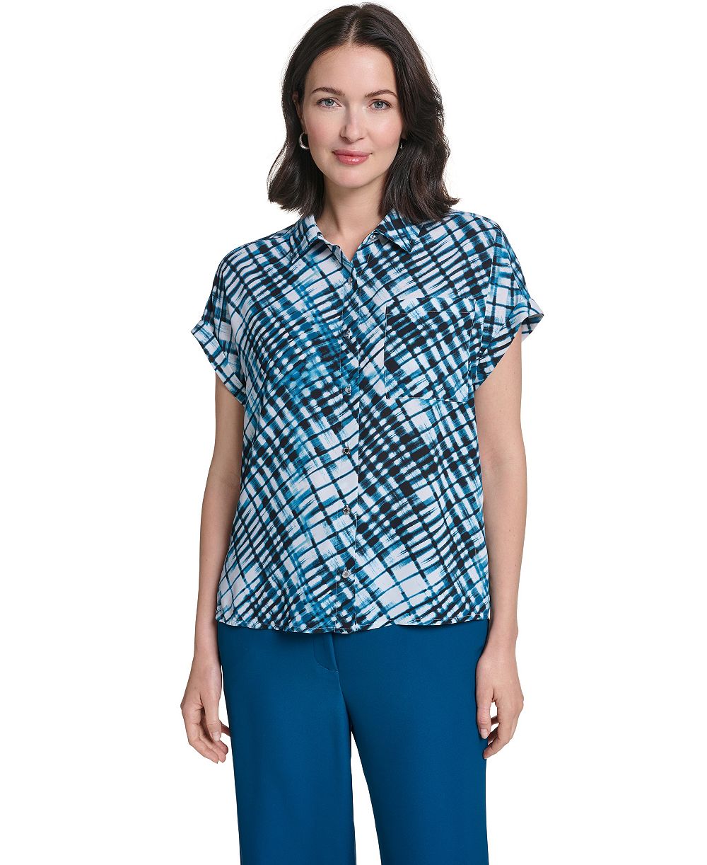 Calvin Klein Women's Collared Short-Sleeve Button-Front Blouse