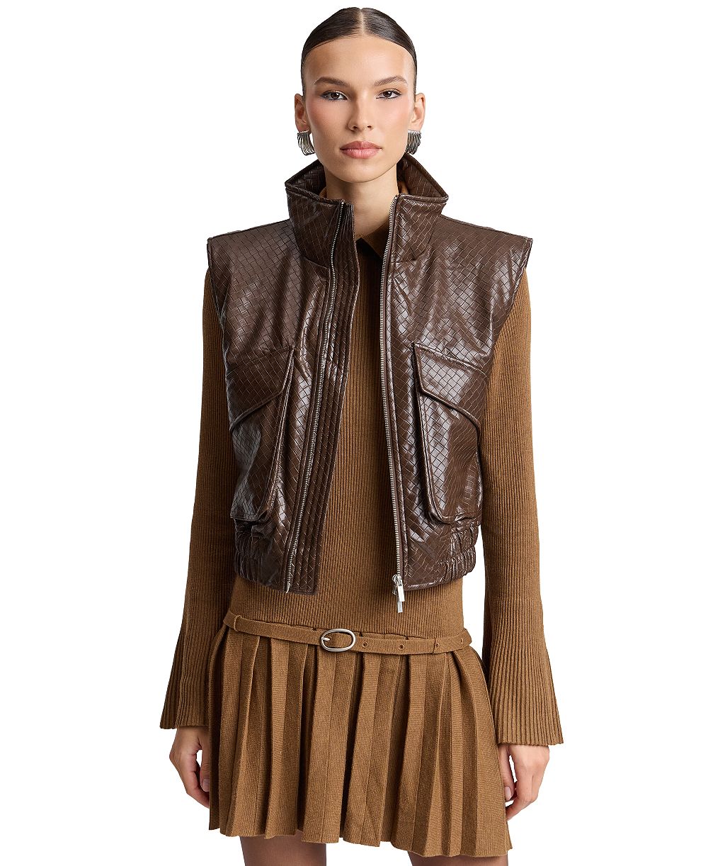 Avec Les Filles Women's Cropped Sleeveless Mock Neck Puffer Vest