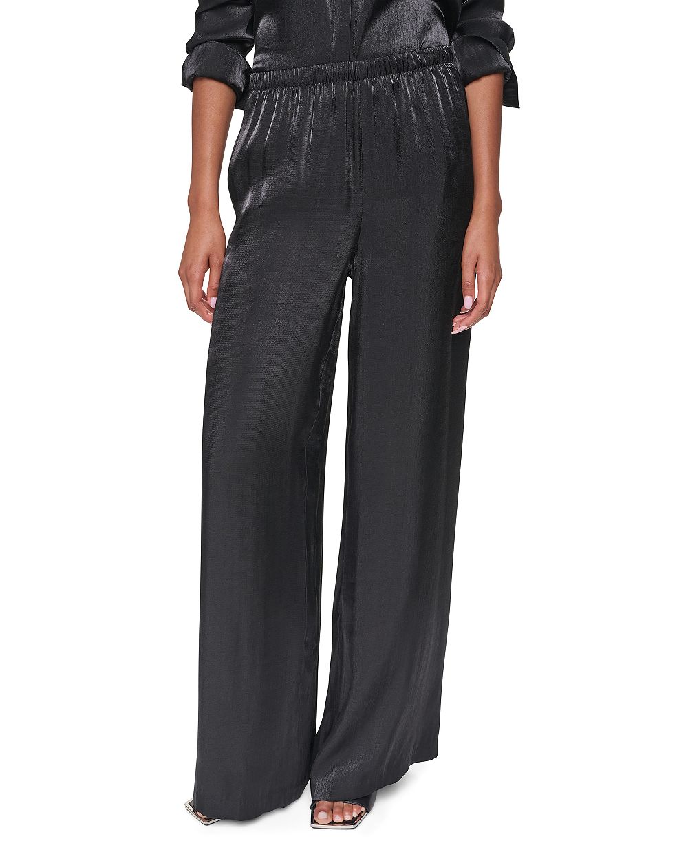 DKNY женские широкие сатиновые брюки на резинке с запахом East River Shine