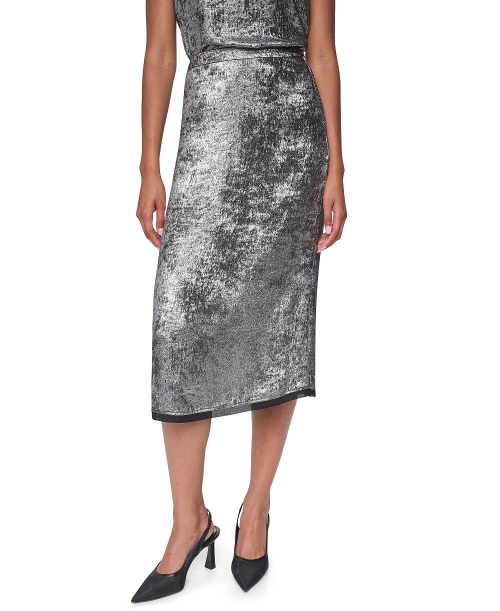 DKNY Women's Metallic A-Line Midi Skirt
