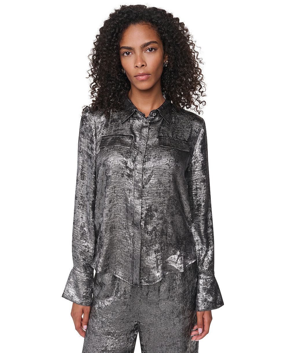 Женская блузка DKNY Empire State Steel с длинным рукавом, воротником и пуговицами спереди