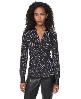 Женская блузка DKNY с длинным рукавом, витым передом и горошком