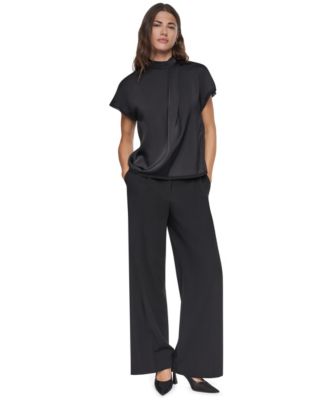 DKNY Women's Short-Sleeve Mock-Neck Satin Blouse