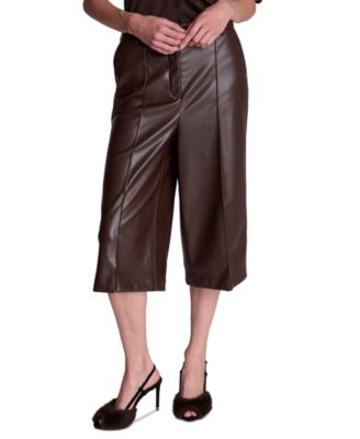 Kenneth Cole Women's High-Waisted Faux-Leather High Rise Pintuck Long Short