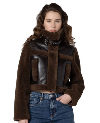BLANK NYC женская укороченная куртка Sherpa с воротником-воронкой