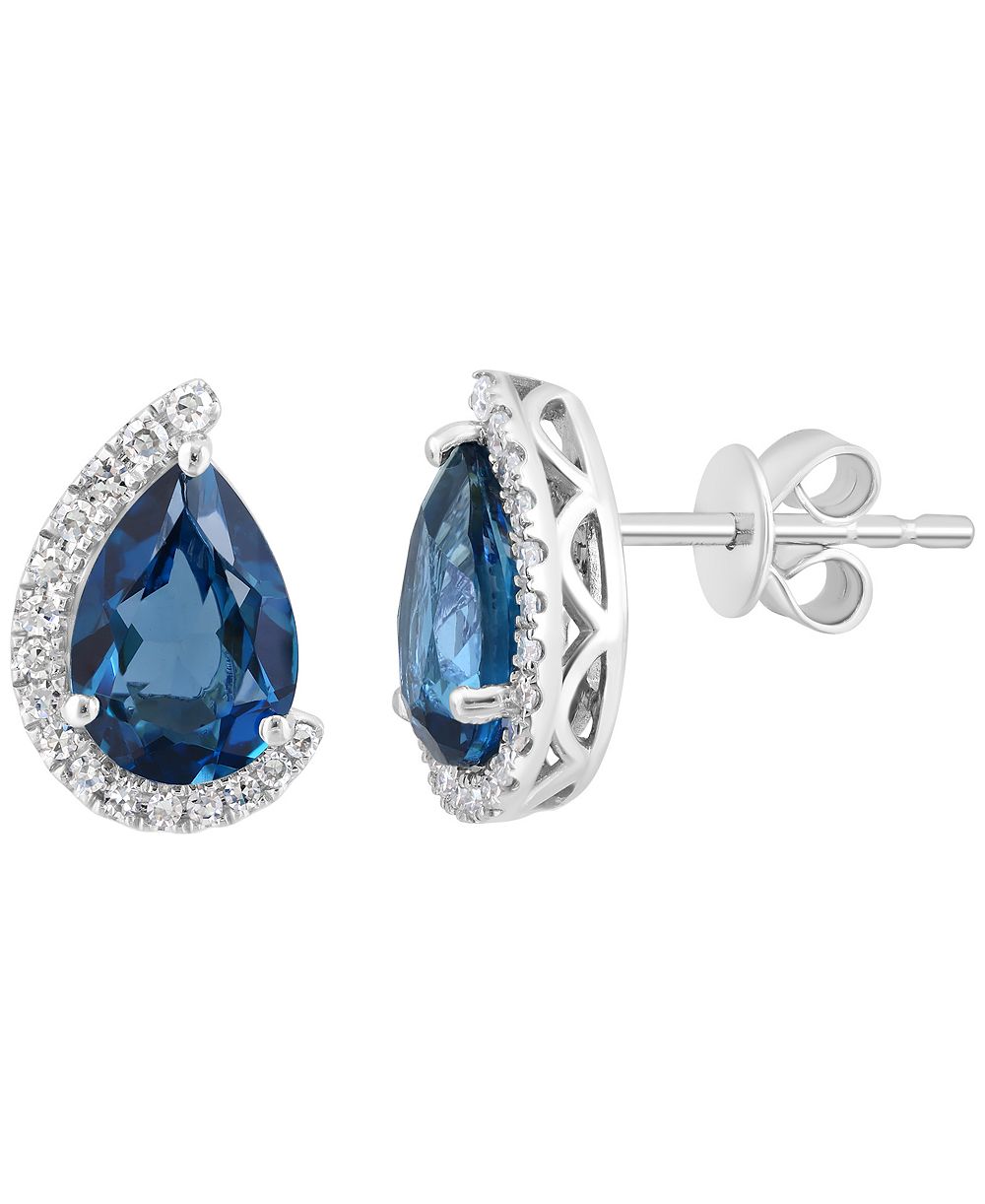 Серьги EFFY Collection: голубой топаз (3-1/10 ct. t.w.) и бриллиант (1/6 ct. t.w.) в белом золоте 14k