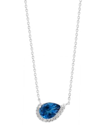 EFFY Collection London Blue Topaz (2-1/3 ct. t.w.) & Diamond (1/8 ct. t.w.) Pendant Necklace in 14k White Gold