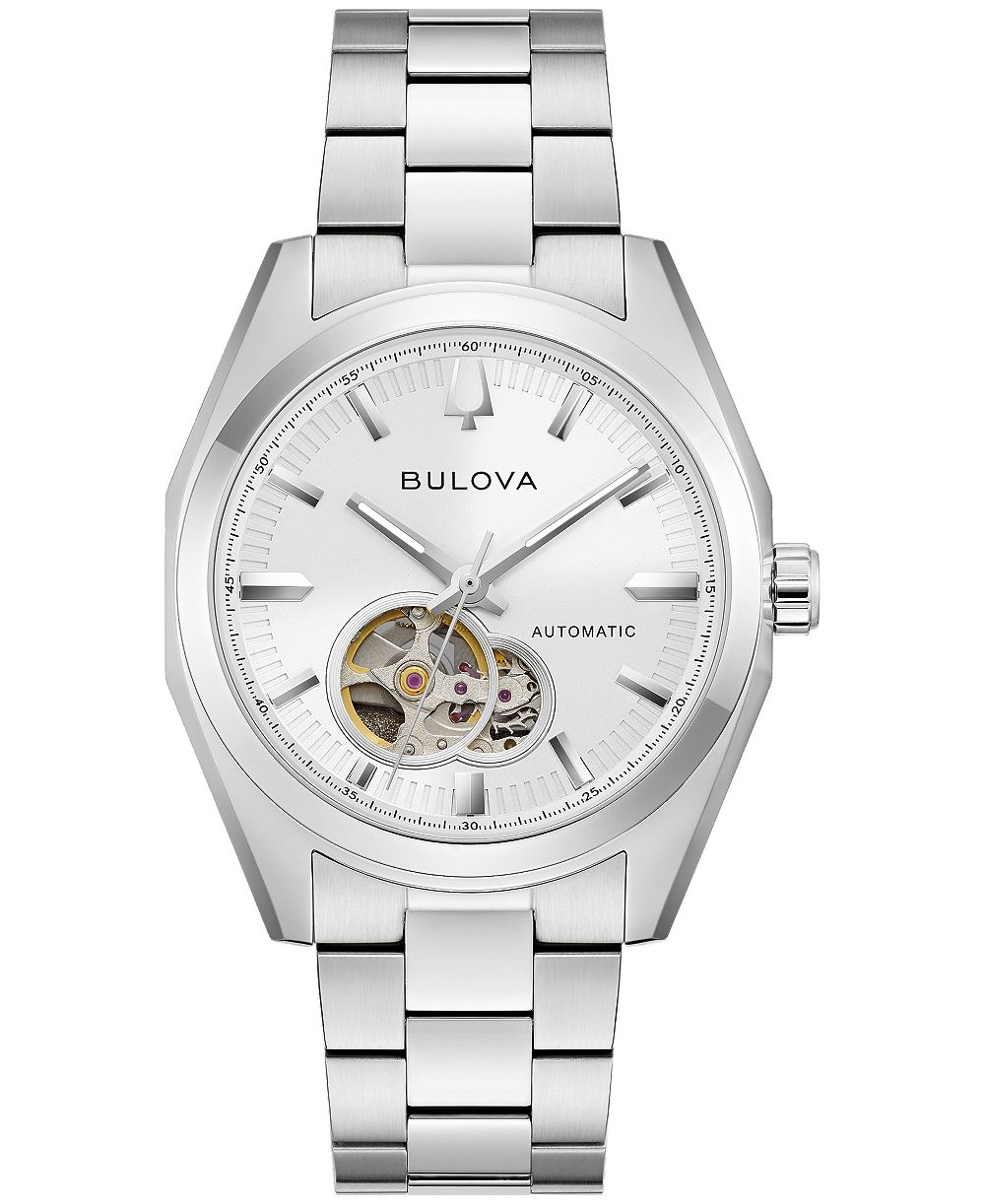 Bulova мужские автоматические часы Surveyor с циферблатом серебристого цвета на браслете из нержавеющей стали, 39 мм