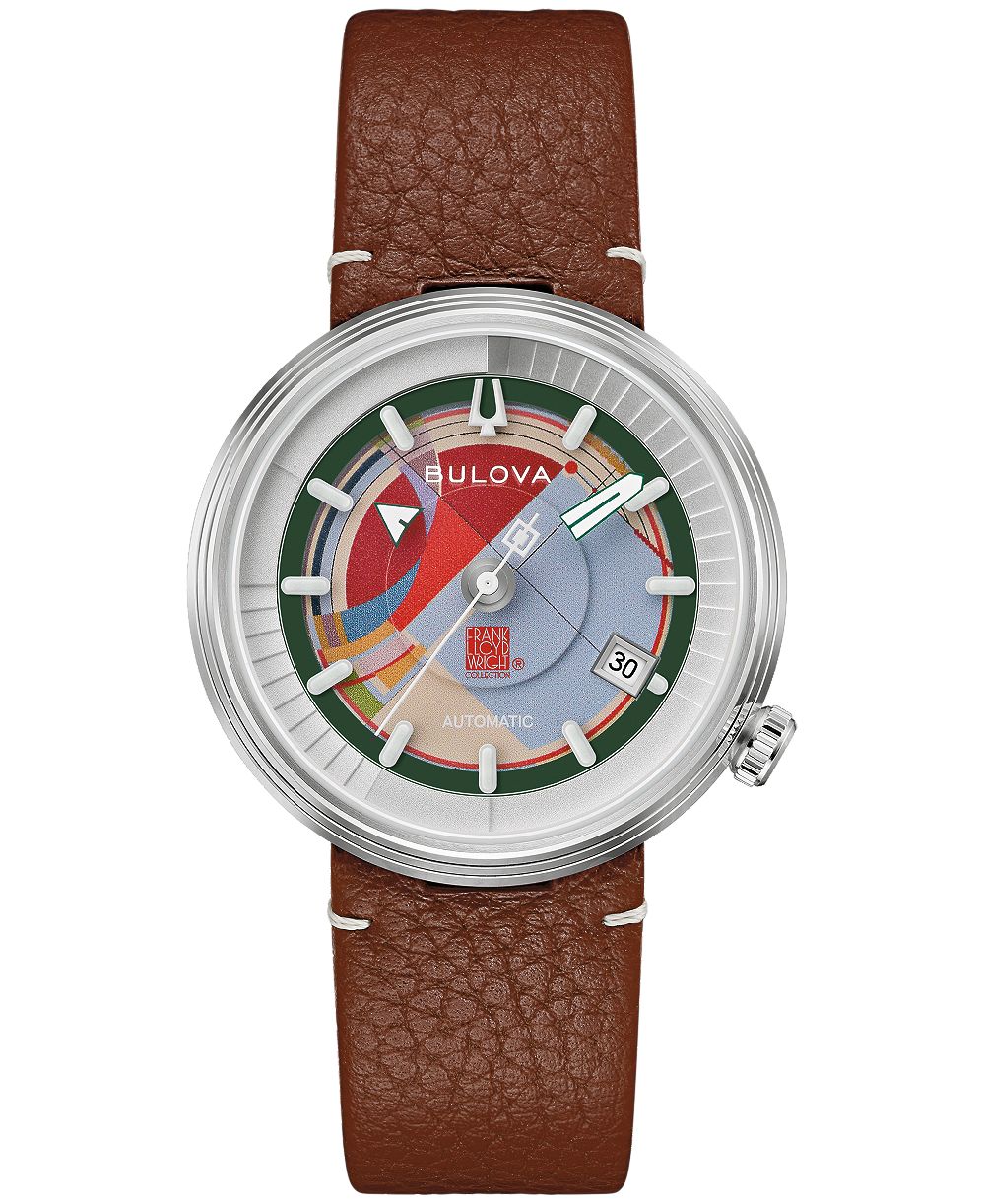 Bulova Men's Limited Edition Automatic Frank Lloyd Wright David and Gladys Wright House Brown Leather Strap Watch 38mm