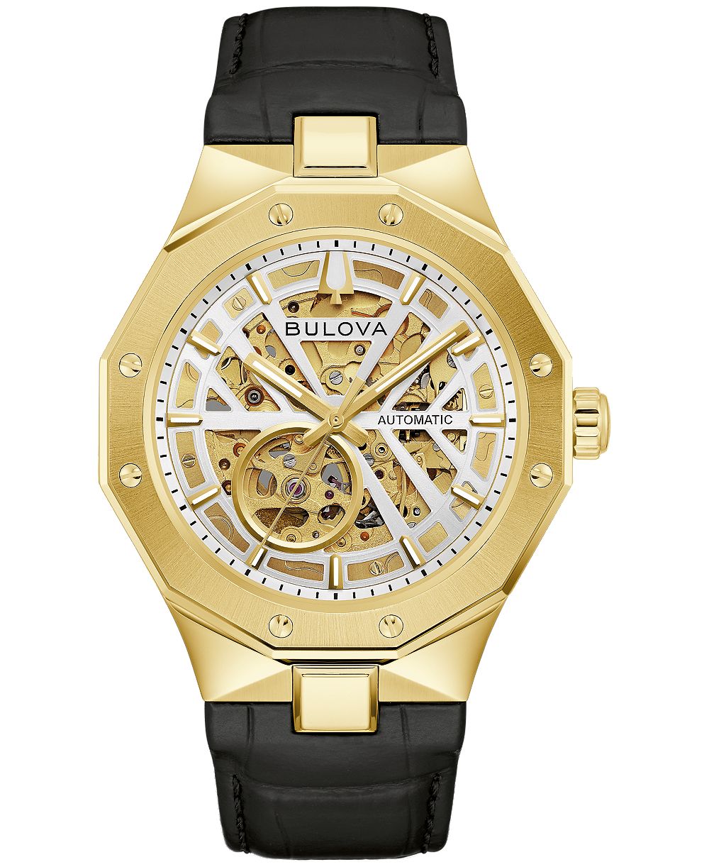 Bulova Men's Automatic Prestige Black Leather Strap Watch 42mm